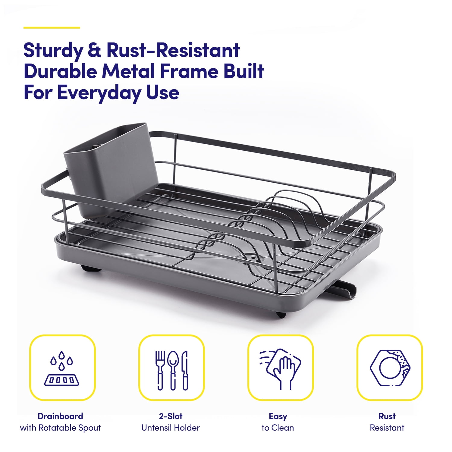 3-Piece Multi-Functional Dish Drying Rack with Drain Board & Utensil Holder, Gray