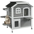 thumbnail image 2 of PawHut 2-story Cat House Outdoor, Weatherproof Wooden Cat Enclosure for Feral Cats with Escape Door, Openable Roof, Jumping Platforms, Gray, 2 of 9