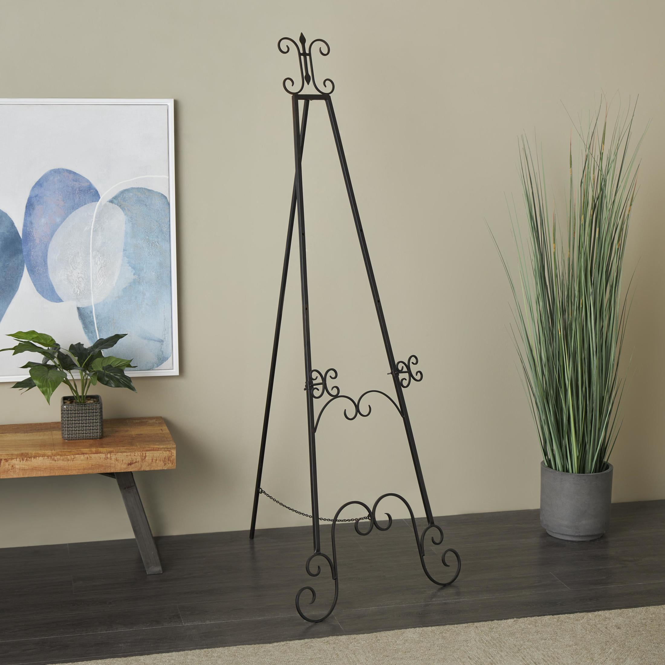 DecMode 25" x 70" Black Metal Tall Adjustable Floor 3 Tier Scroll Easel, 1-Piece