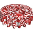 thumbnail image 4 of Swirl Candy Christmas Round Tablecloth White and Red Xmas Table Cover Washable Tablecloths for Kitchen Dining Party Home Decor 60 inch, 4 of 6