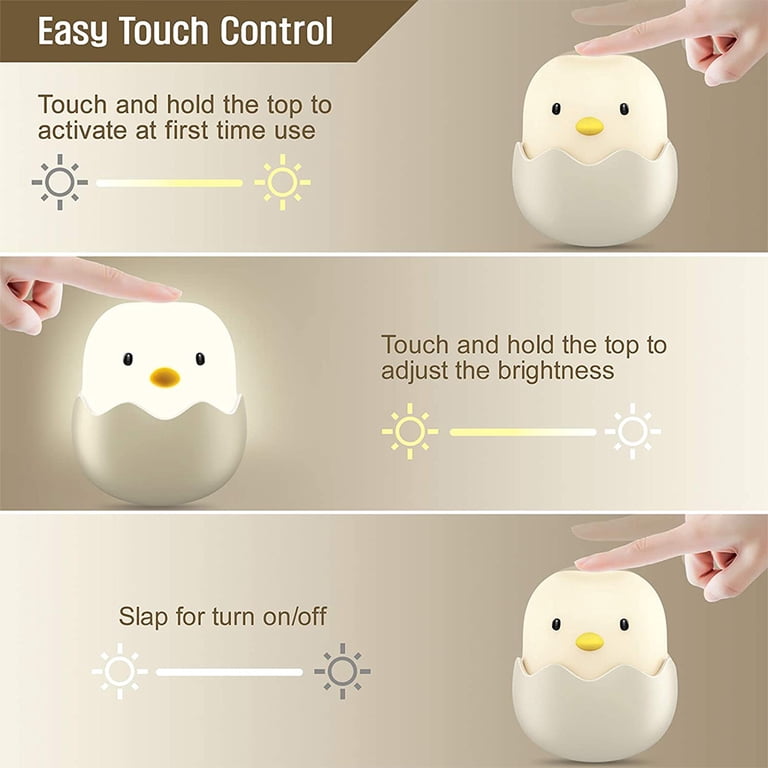 Cute Chick Night Light For Kids – USB Rechargeable Touch-Controlled Nursery Lamp, Dimmable, Portable, With 1200mAh Battery