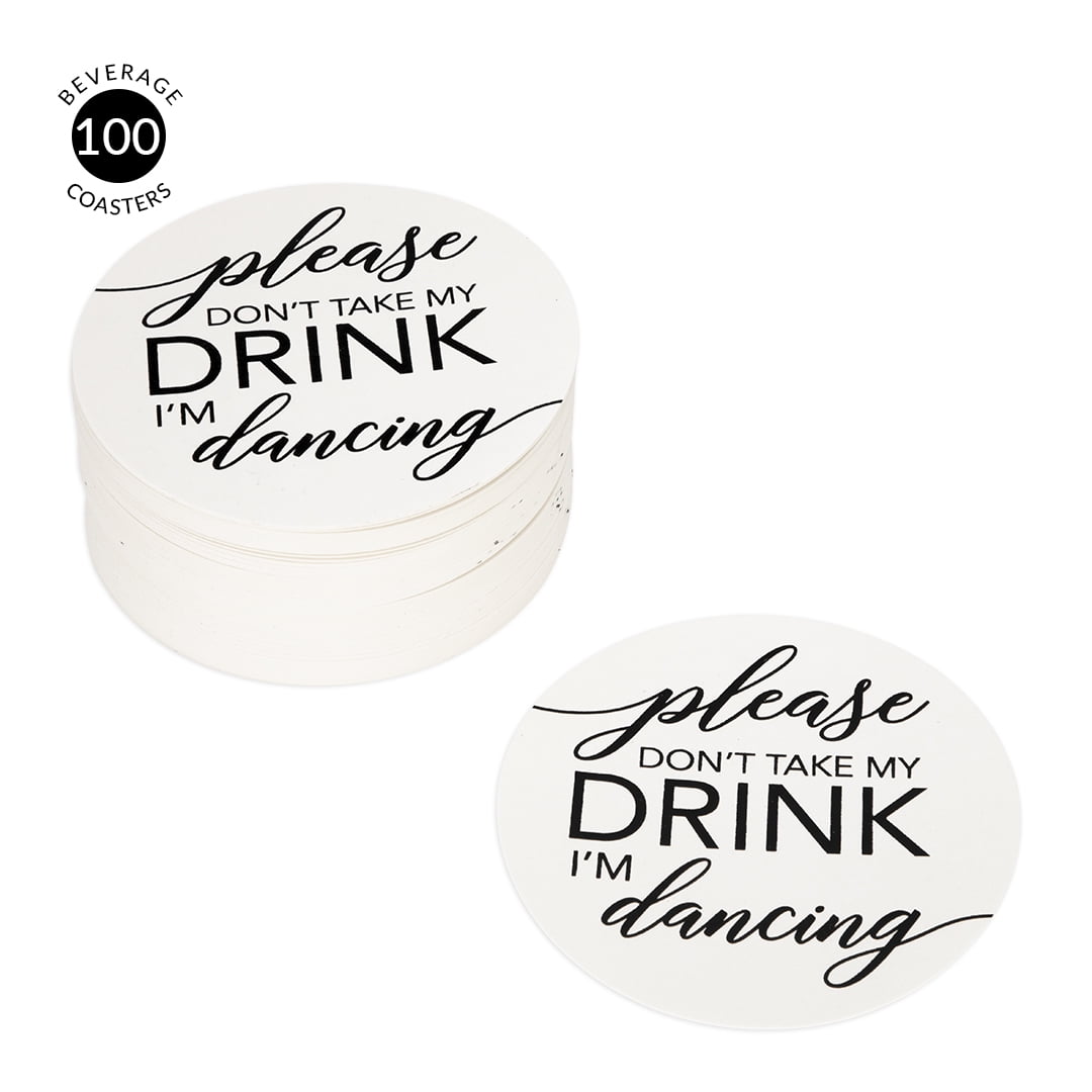 ROUND Off-White Coasters printed Letterpress Details about   I'm Dancing,Don't Take my Drink 