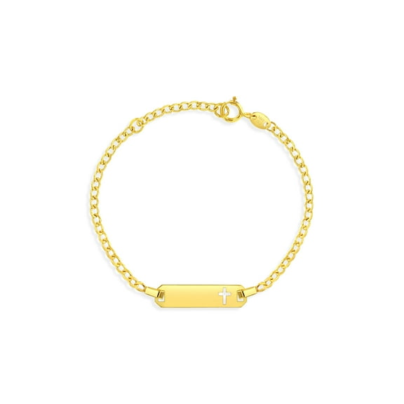 14k Gold 4.5"-5.5" Cross Cut Out ID Bracelet Baby / Toddler Bracelet Curb Chain