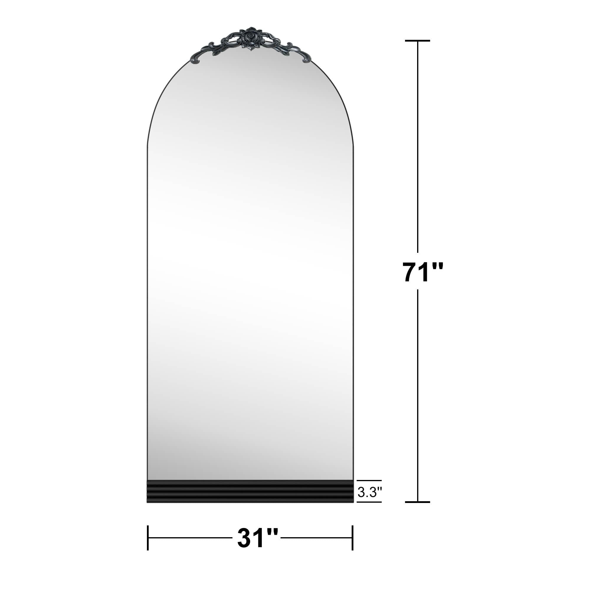 MAYEERTY 71x31x1 Inch Black Wood Bottom Stripe Right Angle Arched Full Length Mirror, No Stand for Bedroom