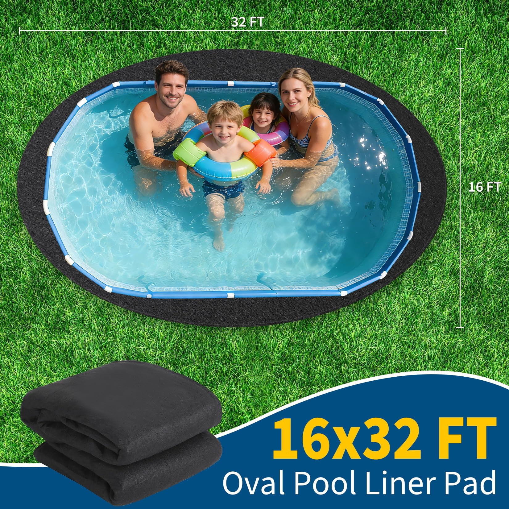 Non-Woven Pool Liner Pad,16x32 Heavy Duty Geotextile Fabric for Above Ground Pools, Puncture & Weed Barrier, Eco-Friendly, Multiple Sizes for Oval