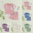 thumbnail image 5 of Xudanell Toddler Boy Summer Clothes Color Blocking Plaid Set Stretch Shorts Boy Summer Set Baby Boy Outfits Pink 18-24 Months, 5 of 7