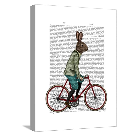 Art.com Rabbit on Bike Stretched Canvas Print Wall Art by Fab Funky, 12" x 16"