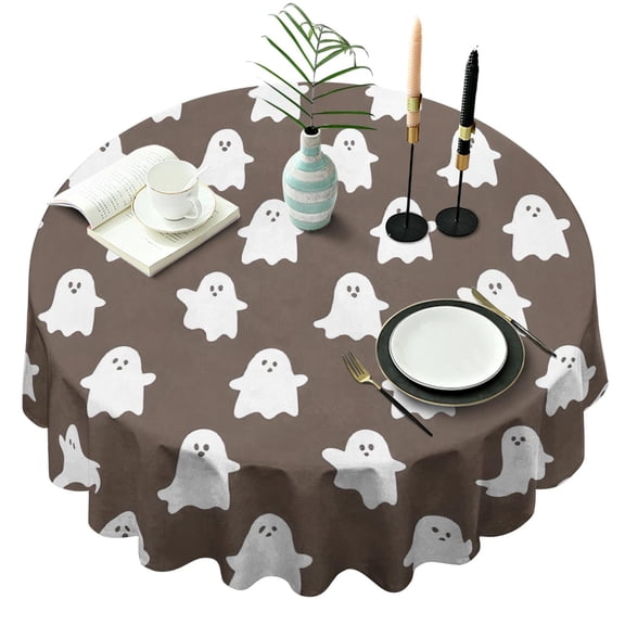Happy Halloween Round Tablecloth Waterproof Spillproof Tablecolths Pumpkin Skull Bat Spider Table Cloths for Halloween Birthday Wedding Graduation (70x70 inches)