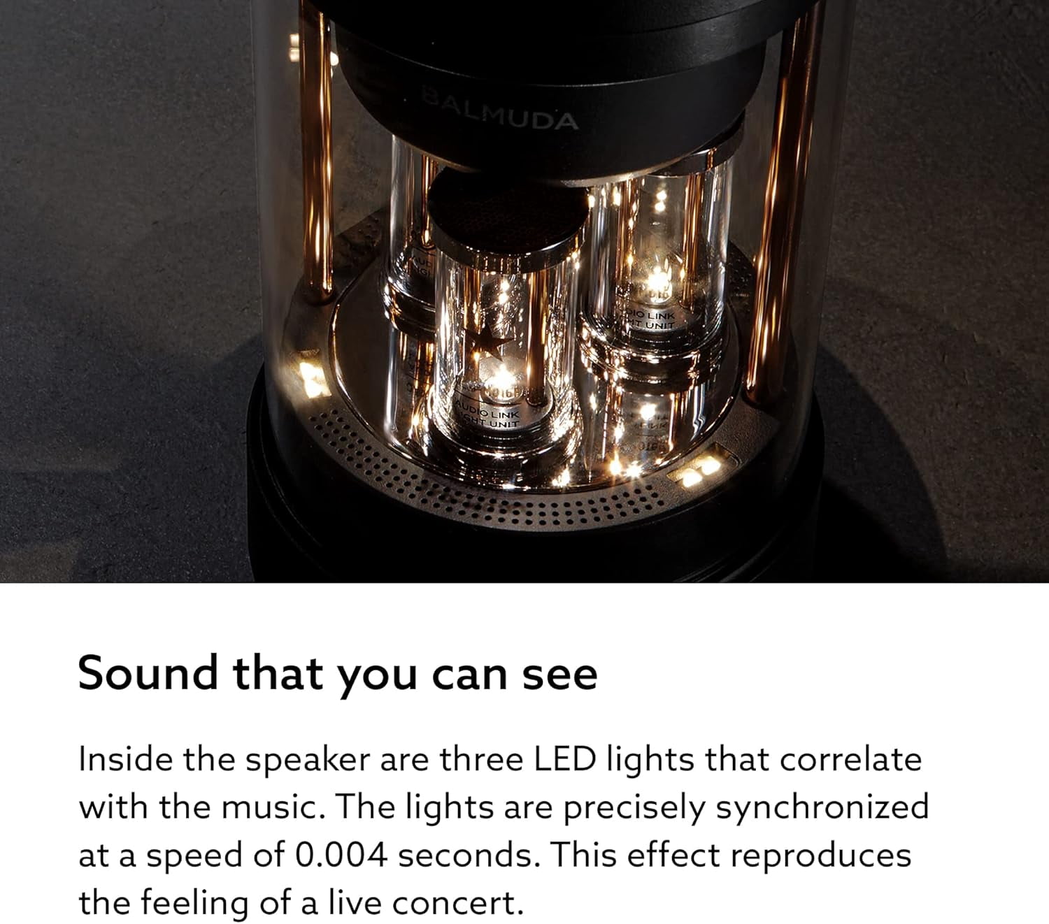 BALMUDA The Speaker Portable Bluetooth Speaker with LED Light Show, Rechargeable, USB-C Charging, 7-Hour Playtime, Black