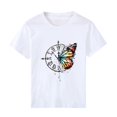 thumbnail image 4 of Pompotops Women's Solid Color Pattern Printed Round Neck Short Sleeve Casual T-shirt, 4 of 7