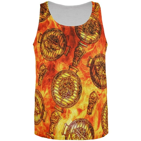 Flaming Hot Charcoal Grilled Steak Pattern All Over Mens Tank Top Multi LG