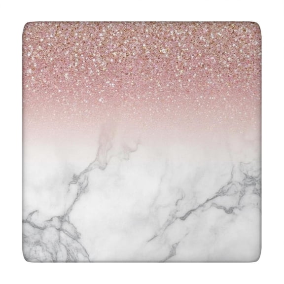 Pink Glitter White Marble Pattern Square Fitted Tablecloth with Elastic Edge,Square Table Cover,Washable Elastic Table Cover for Home Kitchen Party Decor 34"x34"