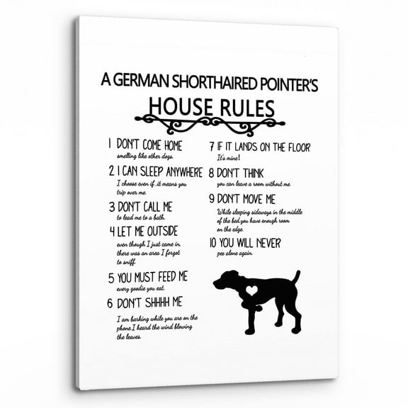 A German Shorthaired Pointer's House Rules Wall Art, Funny German Shorthaired Dog Quote Print Framed Canvas Painting Artwork Home Bedroom Living Room Girls Room Decor