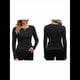 thumbnail image 2 of Camisetas Básicas Ajustadas Informales de Cuello Redondo y Larga Acanaladas para Mujer Negro L, 2 of 6