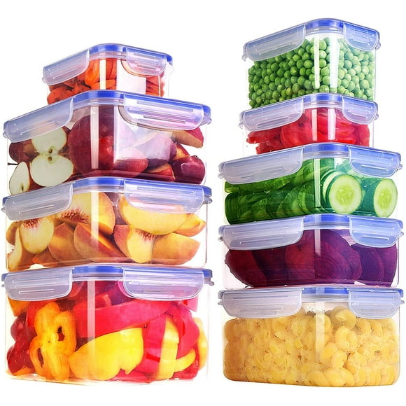 Plastic Food Storage Container Set - Freezer Safe, BPA Free,18 Pieces (9 Containers and 9 Lids)