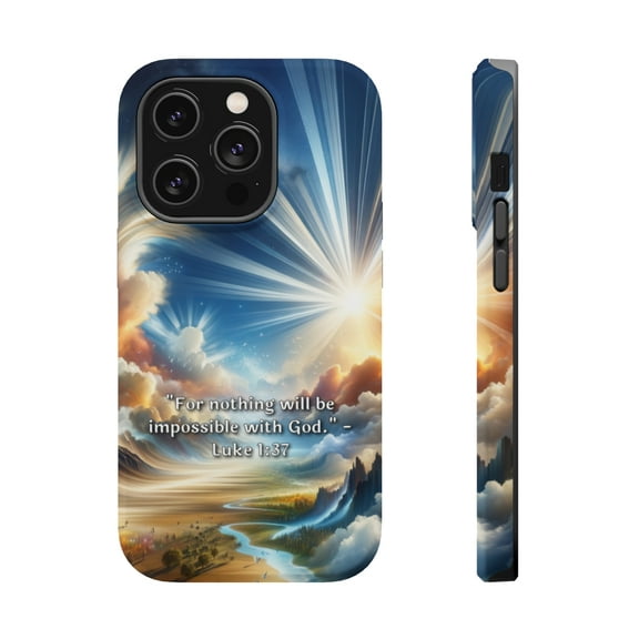 DistinctInk Tough Case for Apple iPhone 13 PRO (6.1" Screen), Compatible with MagSafe Charging - "Luke 1:37 Proclaims the Power of God's Infinite Possibilities"