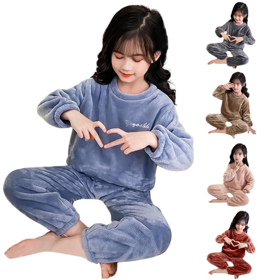 WERYOUNG Boys Girls Flannel Outfits Long Sleeve Pullover Sweatshirt Top And Pants Winter Warm Fuzzy Home Wear Sets Breathable Clothes Sets 2-3 Years