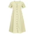 thumbnail image 4 of Summer Svings Clearance 2024! TAGOLD Womens Summer Dresses,Fashion Women Summer Casual V-Neck Solid Short Sleeve Button Pocket Cotton Linen Dress, 4 of 5