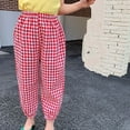 thumbnail image 2 of Annhoo Toddler Boys Girls Cotton Linen Pants Lightweight Plaid Printed Lantern Pants Casual Elastic Waist Trousers, 2 of 5