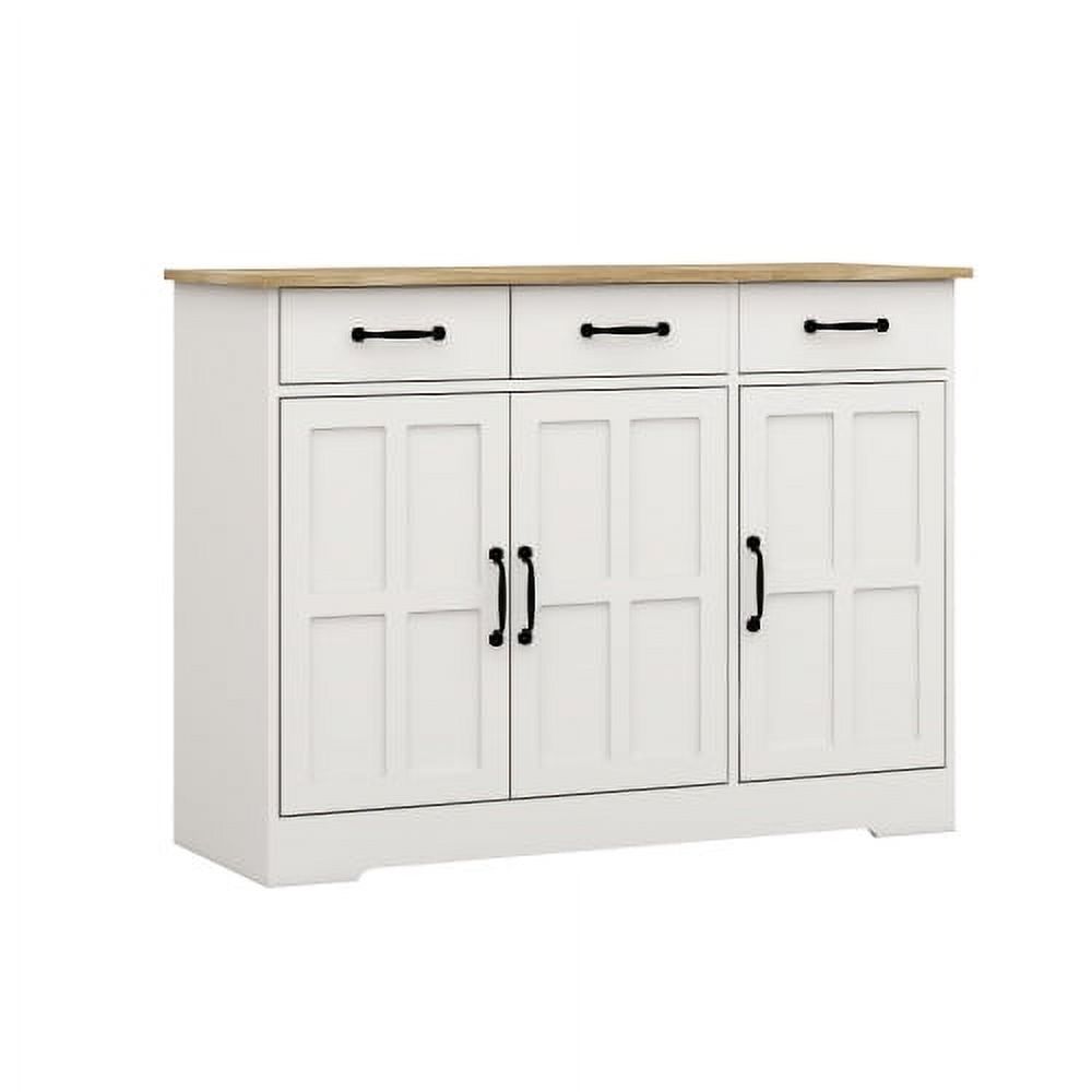 Farmhouse Storage Cabinet with 3 Doors and 3 Drawers, Storage Sideboard with Adjustable Shelves, White