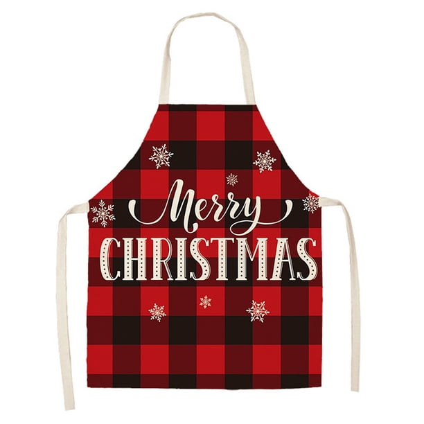 Delantales de cocina navideños. Delantales a cuadros negros y rojos. Delantal de cocina ajustable a cuadros. Delantal navideño para barbacoa con copos de nieve...