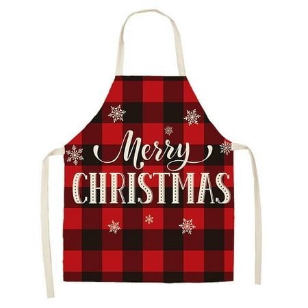 

LYCAQL Kitchen Cooking Aprons Black And Red Plaid Aprons Adjustable Buffalo Plaid Baking Apron Grilling Apron With Snowflake