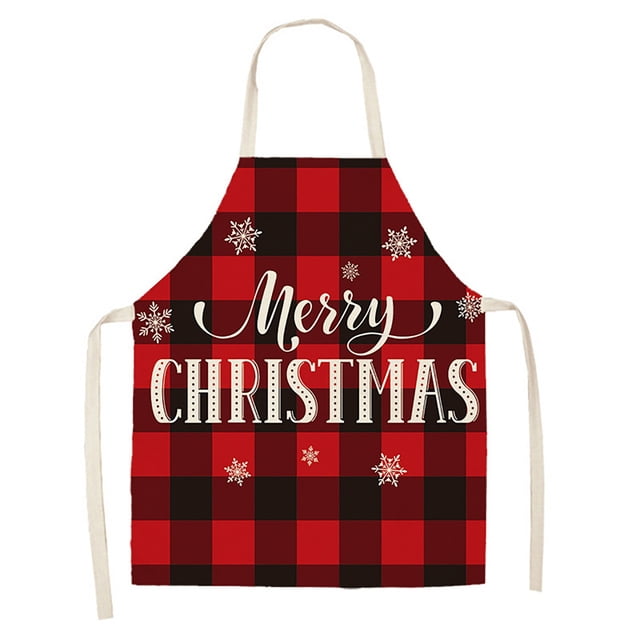Christmas Kitchen Cooking Apron Adjustable Baking Grilling Apron with Snowflake Design Festive Holiday Plaid Pattern Durable Comfortable
