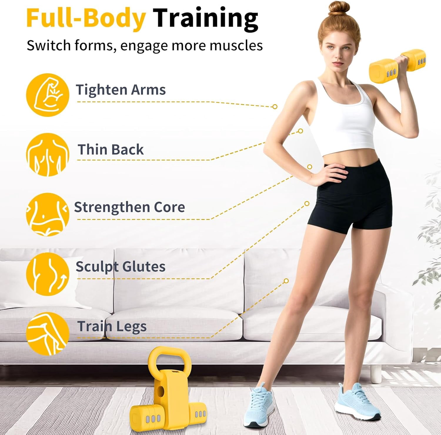 2-in-1 Adjustable Dumbbell Set, 4-Level Weight Dumbbell Set for Women and Men, Each piece weighs 2.2/3.3/4.4/5.5lb and comes in a kettlebell form, ideal for home gym workouts and training