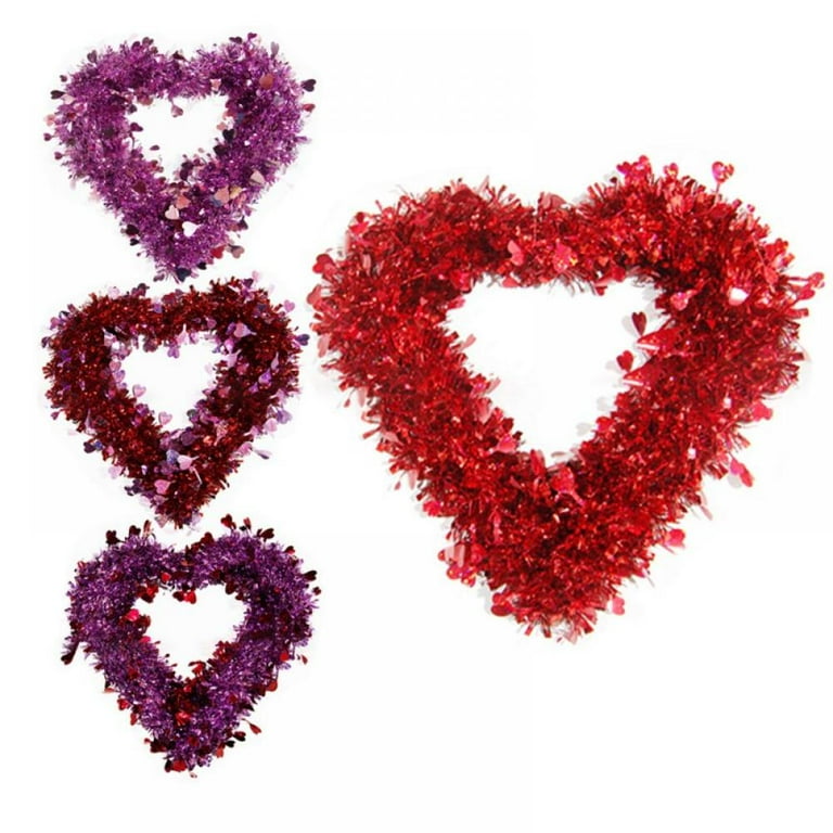 18 Red Pink Tinsel Heart Valentines Day Wreath, Heart Door Hanger