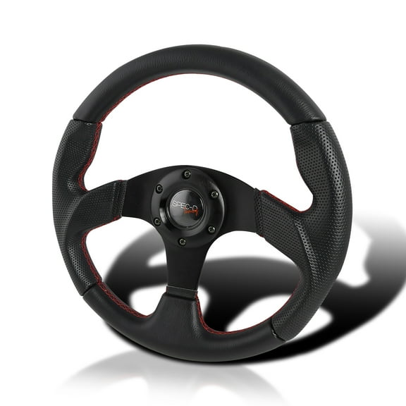 Spec-D Tuning Universal 320mm Racing Steering Wheel JDM Black Leather with Red Stitching