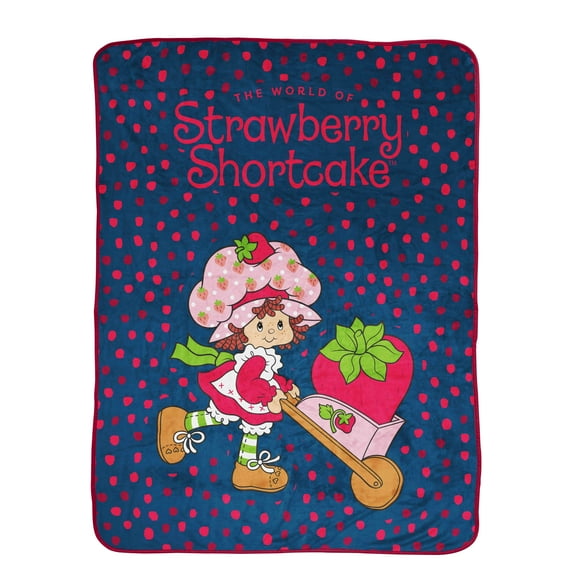 Strawberry Shortcake Berry Meadows 46" x 60" Coral Fleece Throw Blanket, Kids, Polyester, Navy, Wildbrain