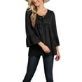thumbnail image 4 of Doublju Womens 34 BELL Sleeve V Neck Tied Ruffle Casual Tunic Top With Plus Size, 4 of 5
