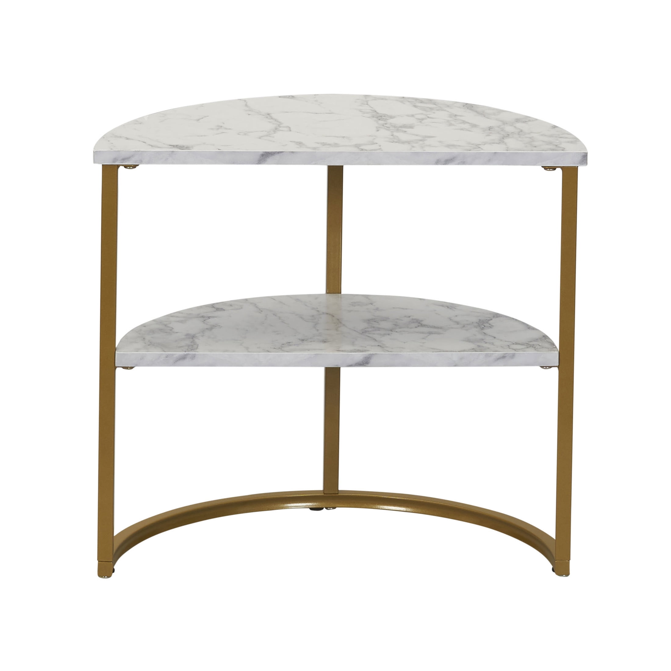 Household Essentials Half-Moon Modern End Table, White Marble