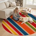 thumbnail image 2 of Vertical Striped Round Area Rug 4Ft Washable Circle Rugs for Bedroom Dining Room, Retro Minimalist Lines Rustic Boho Non-Slip Carpet Floor Mats Indoor Outdoor Carpet Runner Aesthetic Home Decor, 2 of 8