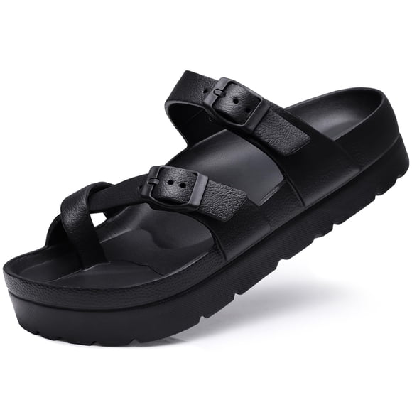 Sandalias tipo slide con plataforma para mujer Goosecret, soporte de arco, negras