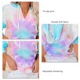 thumbnail image 4 of Sudadera con capucha para mujer, informal, de manga larga, con cuello en V, estampado Tie Dye, con cordón, jersey para la vida diaria, morado, azul, XL, 4 of 5