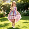 thumbnail image 4 of JAJAHO Girls Sparkly Dress Sleeveless Glitter Sequin Mesh Layered High-Low Summer Midi Dresses Birthday Party Outfit For Kids 3-14Y, 4 of 4