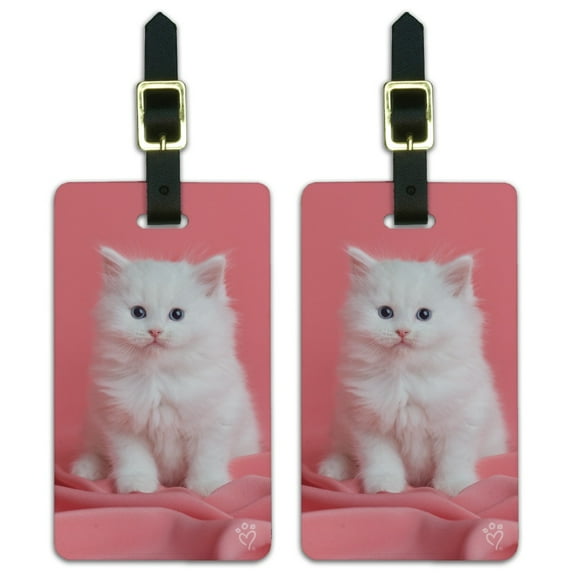 Persian Cat White Kitten on Fuchsia Luggage ID Tags Suitcase Carry-On Cards - Set of 2