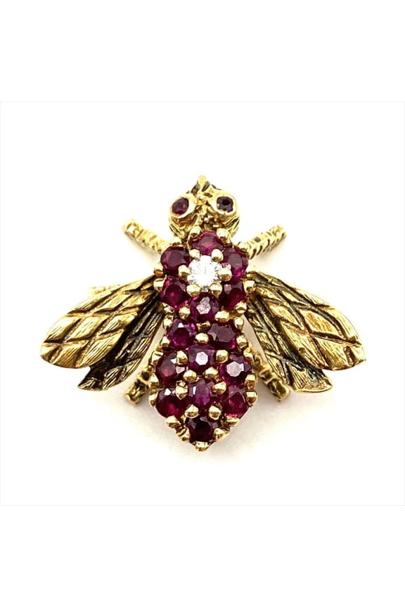 Pre-Owned Tiffany & Co. Bee Motif Brooch, Ruby, 18K Yellow Gold, 4.2g, Vintage, Women's.