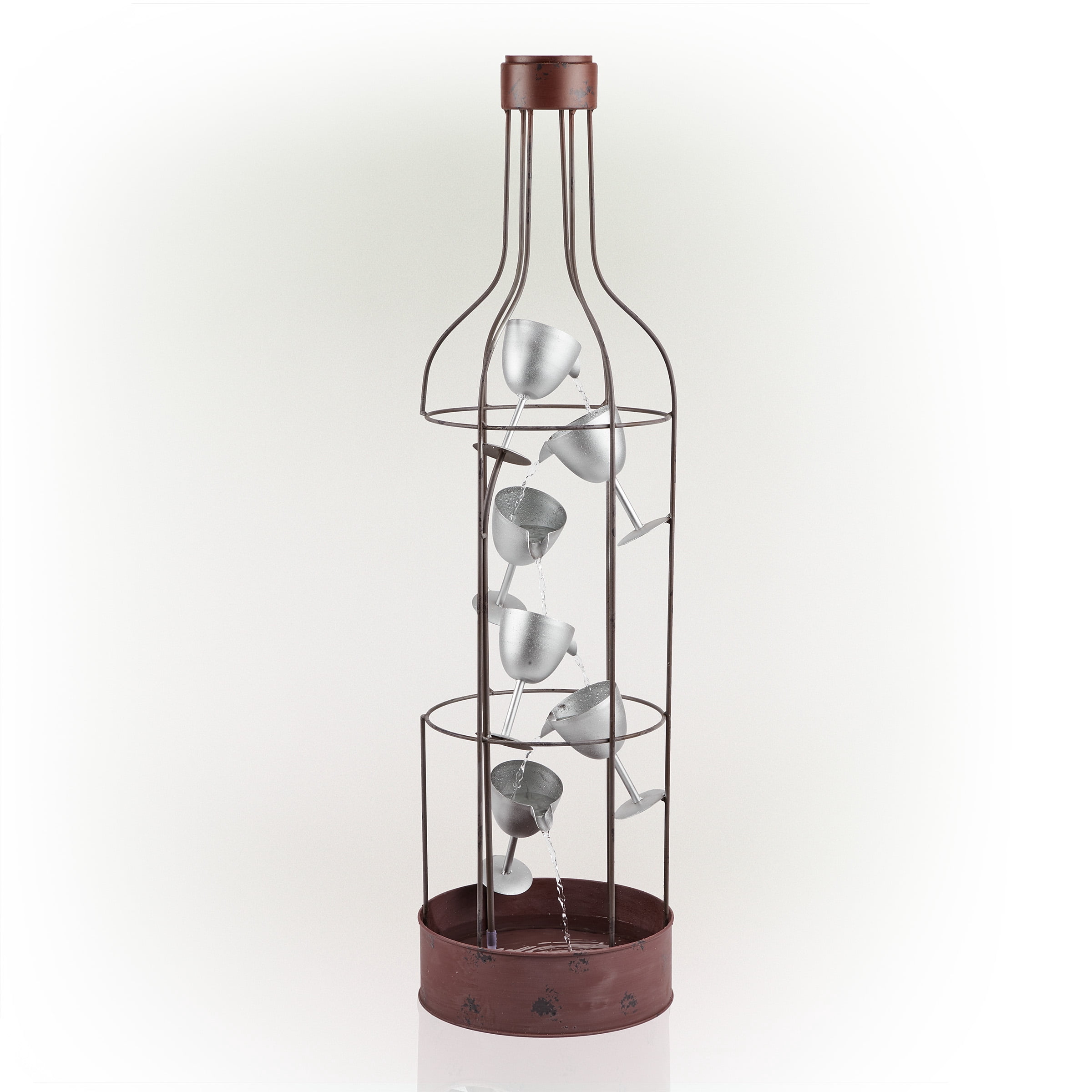 Alpine Corporation 44" Tall Indoor/Outdoor Bottle Shaped Water Fountain with Tiering Wine Glasses