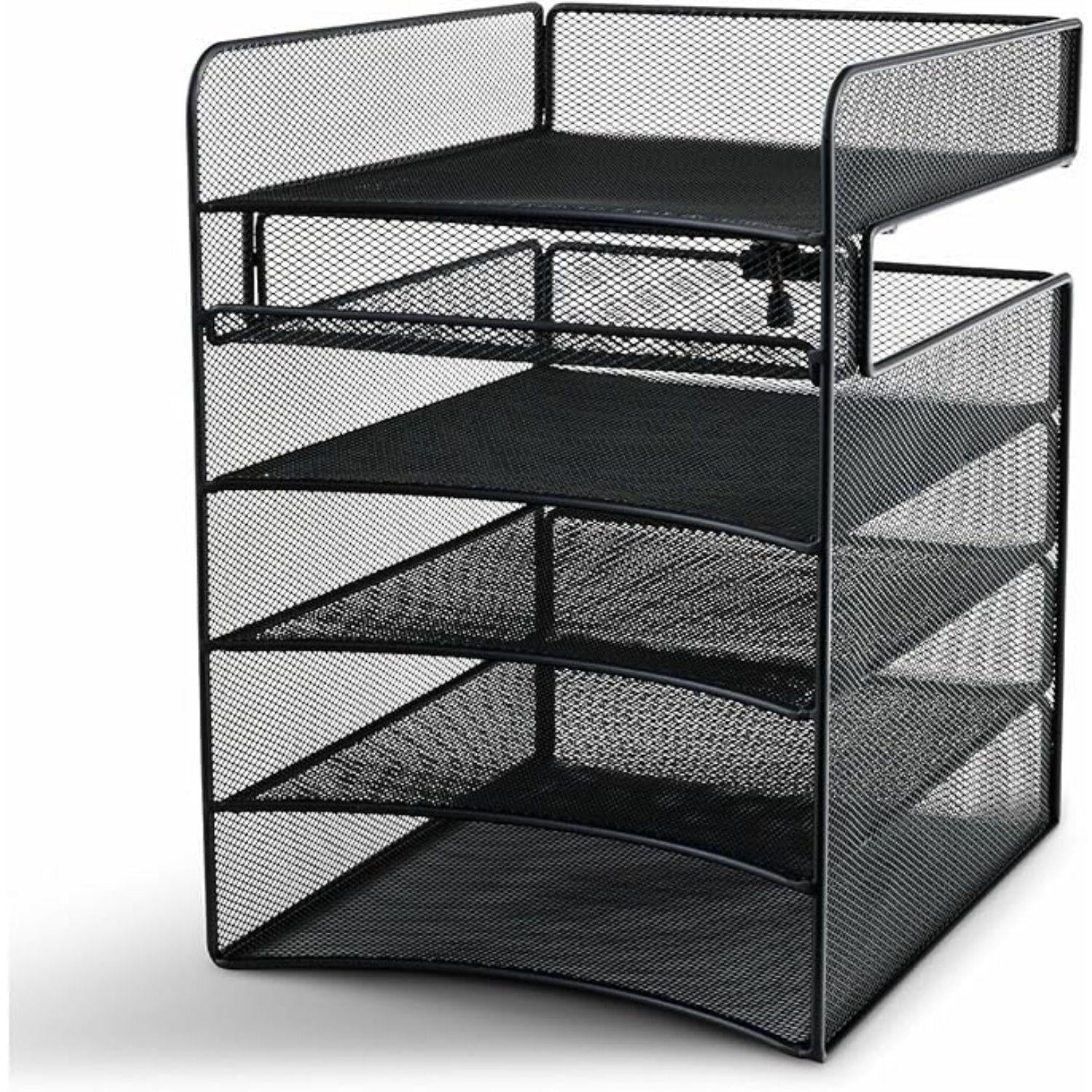 Hanging Desktop Organizer with 5 Horizontal Trays, Under-Desk Storage. Fits Tables 1.75" Thick and Under