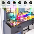thumbnail image 3 of HNEBC RGB Makeup Vanity with Mirror Lights, Sliding Mirror Vanity Desk with Glass-Top Design,Women White Vanity for Bedroom,7 Dynamic Vanity Table Set with Storage Cabinet and Cushion Stool (Grey), 3 of 9