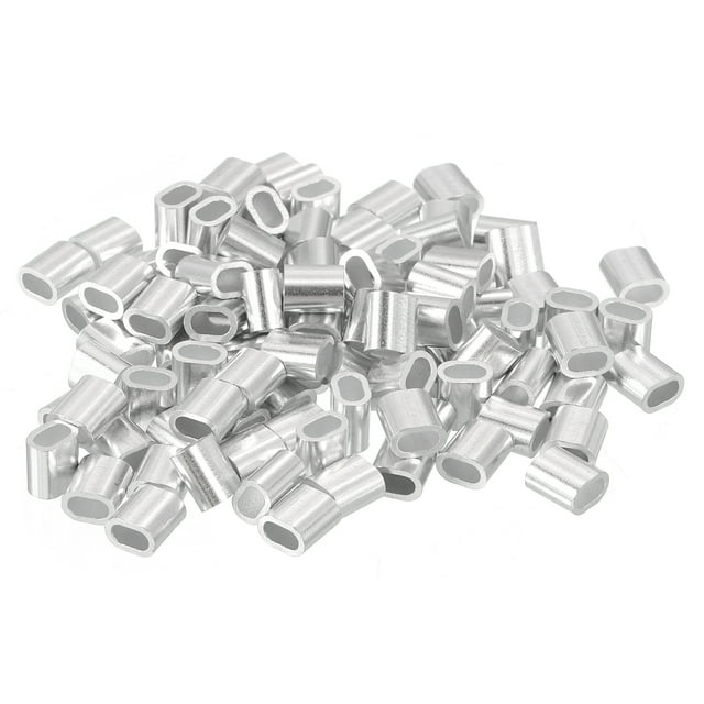 Unique Bargains 100 Pack Aluminum Crimping Loop Sleeve for 5/64' Diameter Wire Rope, Oval Aluminum Wire Rope Sleeve