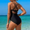 thumbnail image 6 of Puntoco Swimsuit for women 2025 Clearance Women's One Piece Swimsuit Crisscross Tummy Control Bathing Suit High Waisted Ruched Classic Retro Swimwear Black 4-6(S), 6 of 7