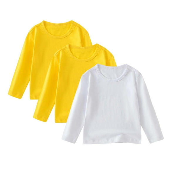 Auroural 2T Girls Shirts Long Sleeve Toddler Kids Boys Fashion Cute Solid Color Soft Long Sleeve Top Round Neck T-shirt Three Piece Set Yellow