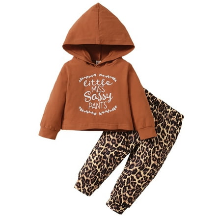 

18 Months Baby Girls Outfits 24 Months Girls 2PCS Fall Winter Clothing Set Letter Print Toddler Girls Long Sleeve Hoodie Top Pants Set Brown