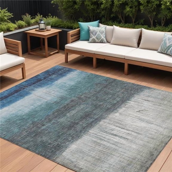 HomeRoots 632044 8 x 10 ft. Blue & Gray Abstract Washable Indoor & Outdoor Rectangle Area Rug