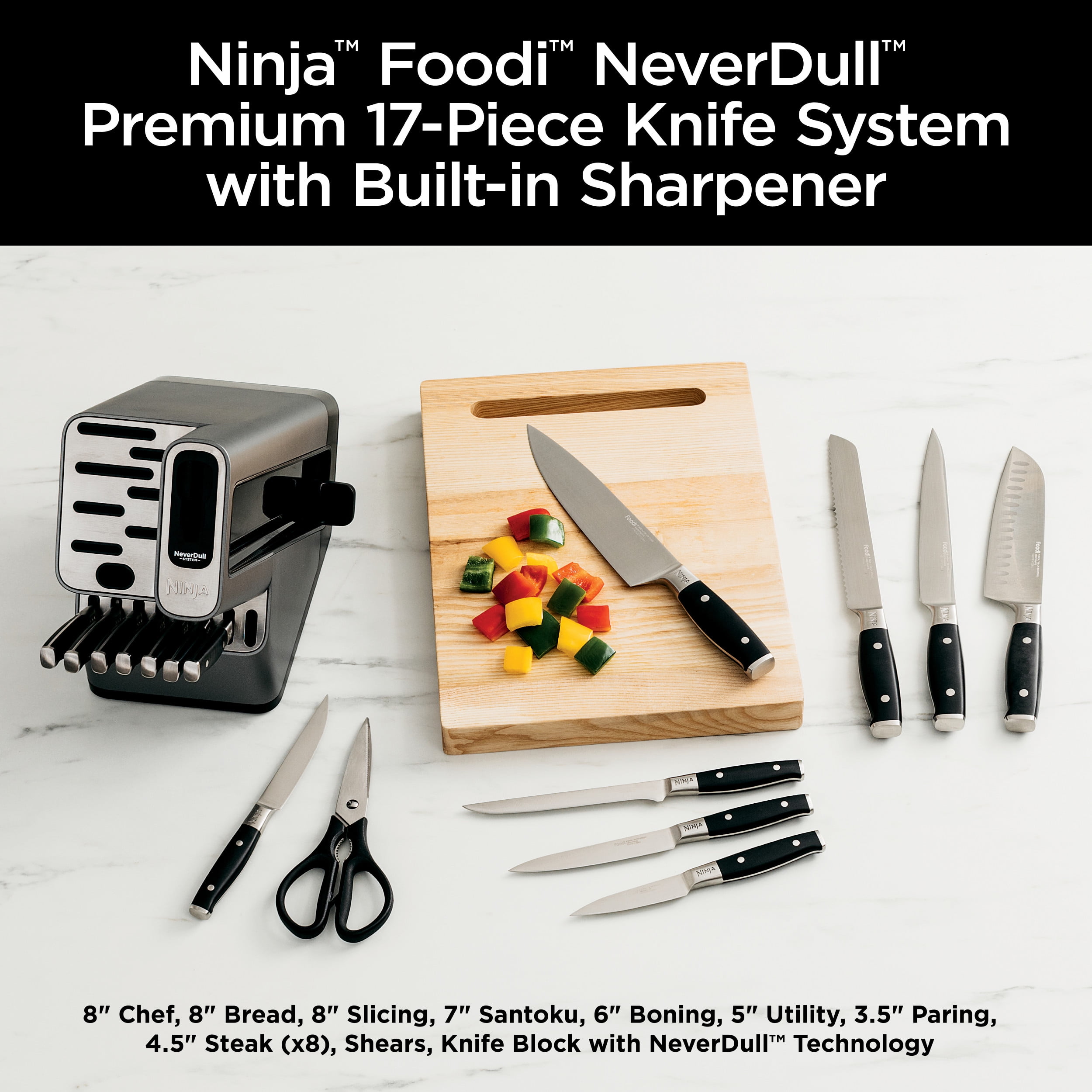 Ninja Foodi NeverDull Premium 17-Piece Knife Set with Built-in Sharpener