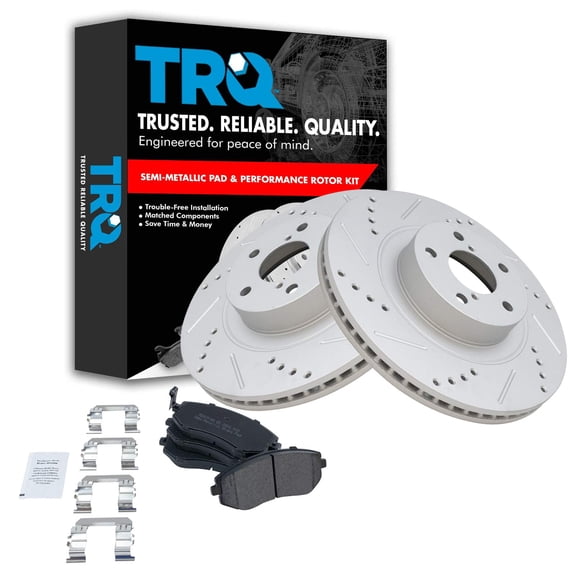 TRQ Front Posi Metallic Brake Pad & Drilled Slotted Zinc Coated Fits Select Subaru