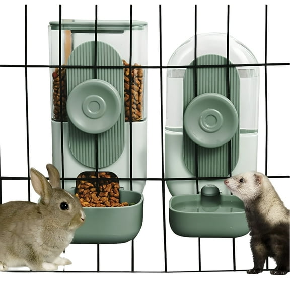WuPing Automatic Pet Feeders, 2 Pcs Hanging Food and Water Dispenser for Cat, Dog, Bunny, Skunk, Ferrets, 35 Oz